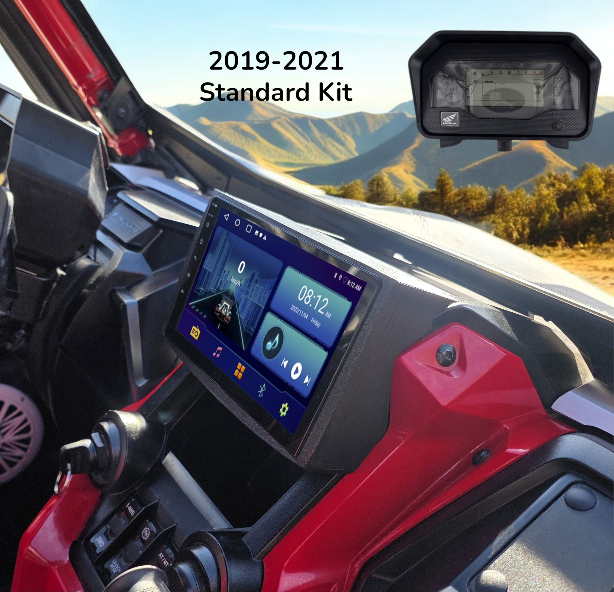 2019–2021 Standard Honda Talon Radio Kit – 9” Touchscreen with Backup Camera | Dash Enclosure & Gauge Relocation