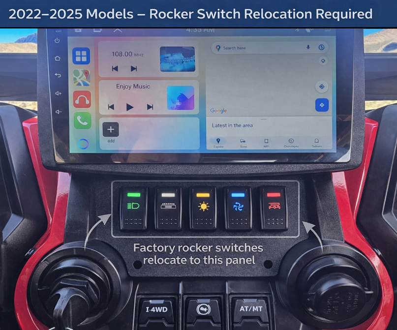 2022–2025 Live Valve Honda Talon Radio Kit – 9” Touchscreen with Backup Camera | Dash Enclosure &  Switch Relocation Plate